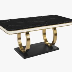Sintered Stone Black Table Top With Gold Mental Base