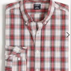 NWT J.Crew Tartan Slim Untucked-Fit Flex Casual Shirt - Ivory Festival Red BB708