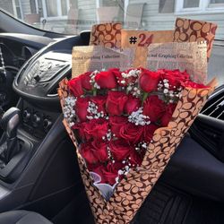 25 Rose Open Bouquet With Baby breath 