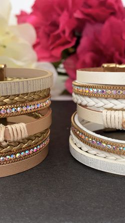 2 x Set Natural Pearl Genuine Leather Bracelets, Each $12