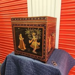 Antique Indian Chest Wooden Box With Key 