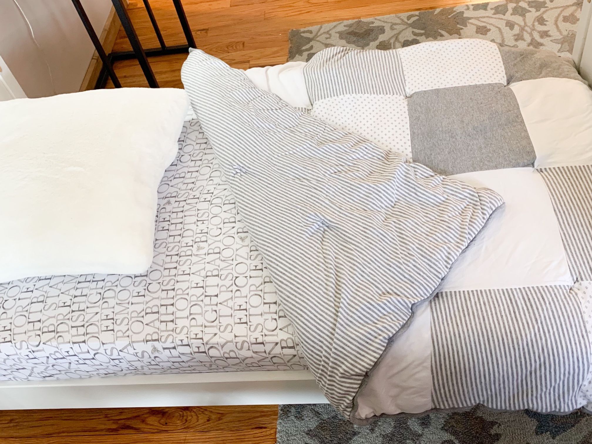 White Toddler Bed, Mattress, And Bedding!