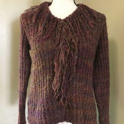 Parkhurst Multi Color Soft Ribbed Knit Sweater Fringe Neck Womens S Small Petite