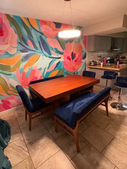 Blue Velvet Dining Set and 2 matching bar stools
