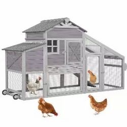 Wooden Chicken Coop with Wheels AIR32, Large Chicken Coop for 2-3 Chickens, 17.1ft² - Gray Chicken Coop