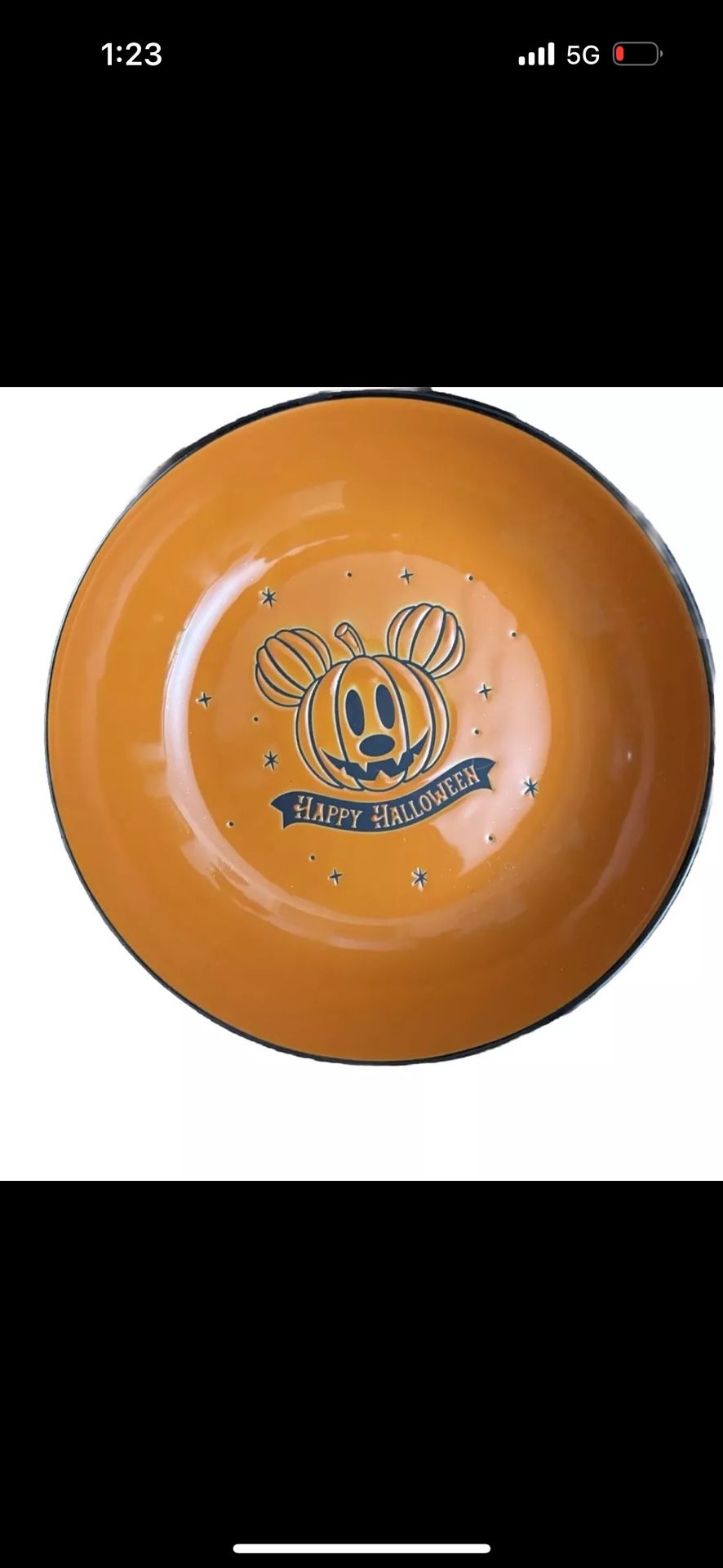 Disney Mickey Mouse Happy Halloween Pumpkin Bowl Candy Dish New Orange and Black