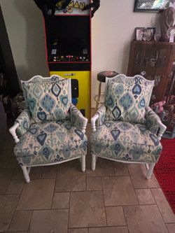 Boho Blue linen accent arm chairs