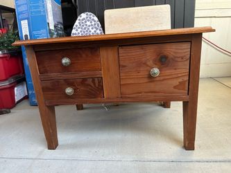 Rustic Pine Wood End Table with 3 Drawers