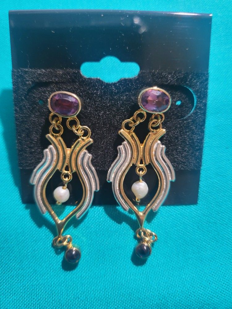 YE5 Silver Studio 925 14k Gold Inlay Amethyst and Pearls