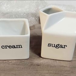 NEW! 2 piece ceramic Cream & Sugar (I'm pretty sure the words are mixed up, but still cute!)