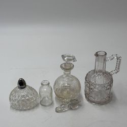 Lot of 4 Vintage Cut Glass Perfume Bottles & Mini Decanters Wedgwood Lead Crystal