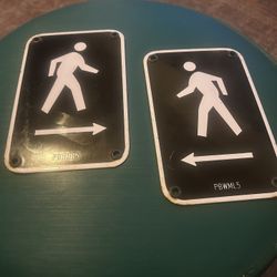 Walk, don’t run: Pair of Vtg New Old Stock Porcelain Crosswalk Signs: 