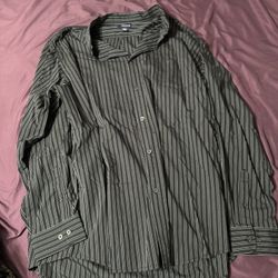 Basic Editions Dress Shirt - Easy Care - Mens XXXL - Black White Blue Stripes 