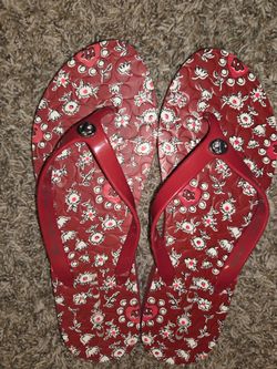 Coach Abbigail Flip Flops Turnlock Logo Thong Rubber Sandals Red Sz 9B