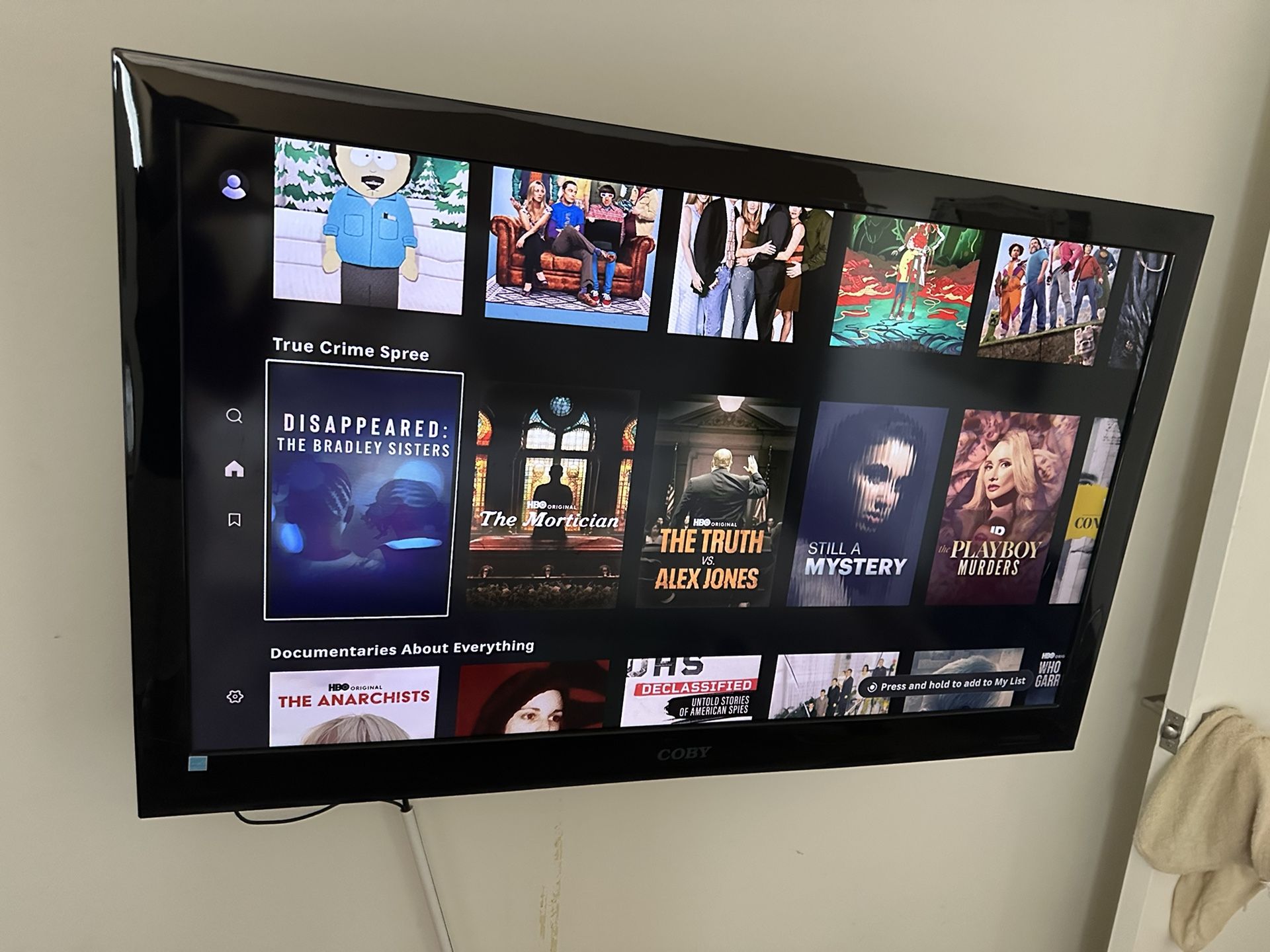 Coby Brand 40” TV With Remote Control And Wall Mounting