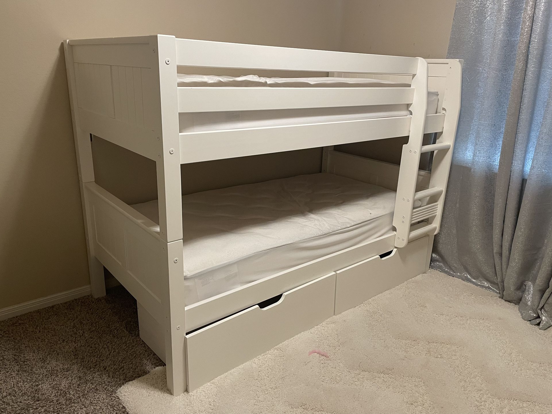 White Twin Bunk Beds (storage and mattresses Included)