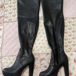over the knee faux leather boots 