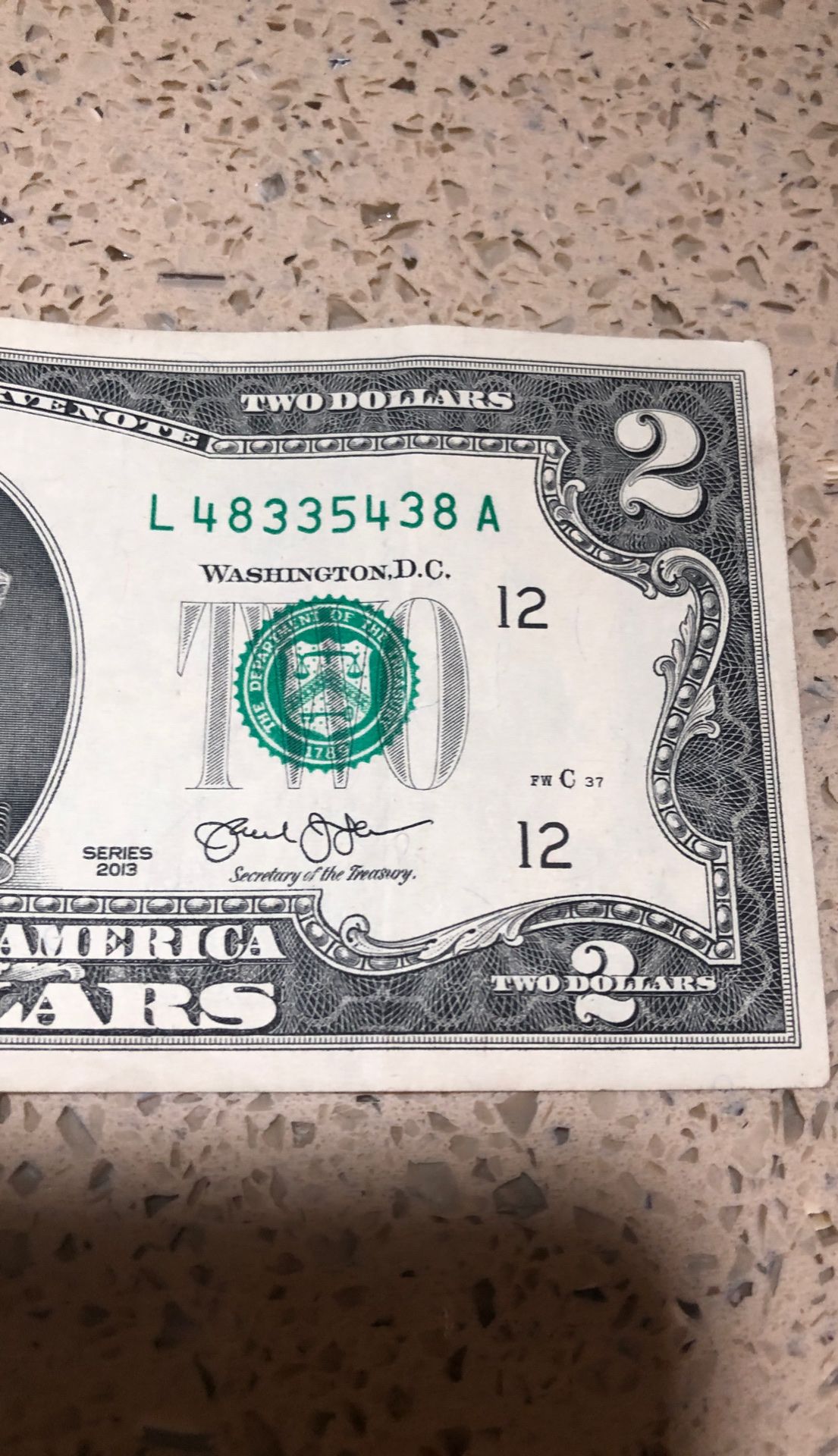 Original 2 dollar bill