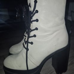 White Leather Boots size 8