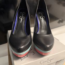 Black Heels, with Hint of pink, & teal