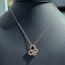 Jewelry 10k solid tri color Yellow Gold Wheat link 19.5” Chain diamond 0.30CTW necklace 2.00 grams 0.70mm Heart Butterfly Pendant
