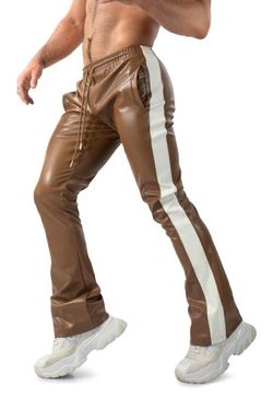 Faux Leather Flare Joggers with Side Stripe