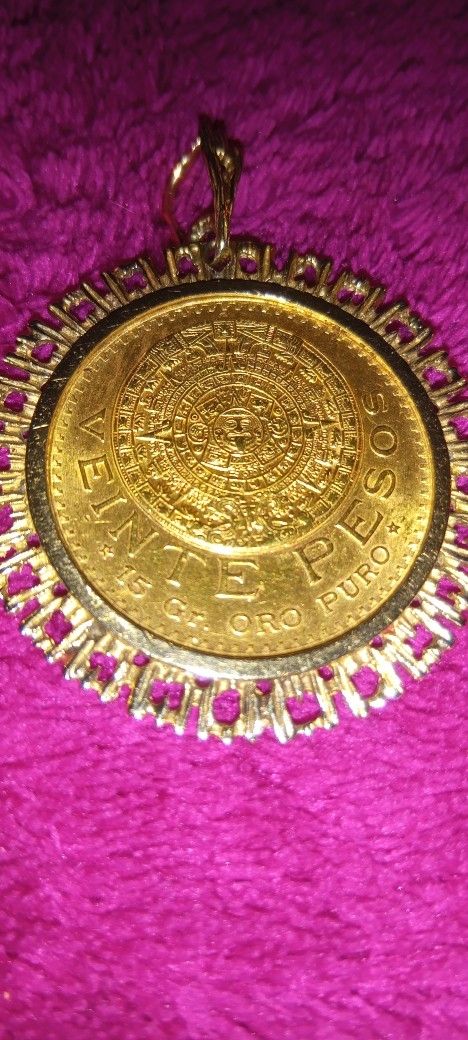 $20 Peso Gold Coin.1958 Pendant.And Chain 14 K .26 In. 23 .3 Gram Chain.