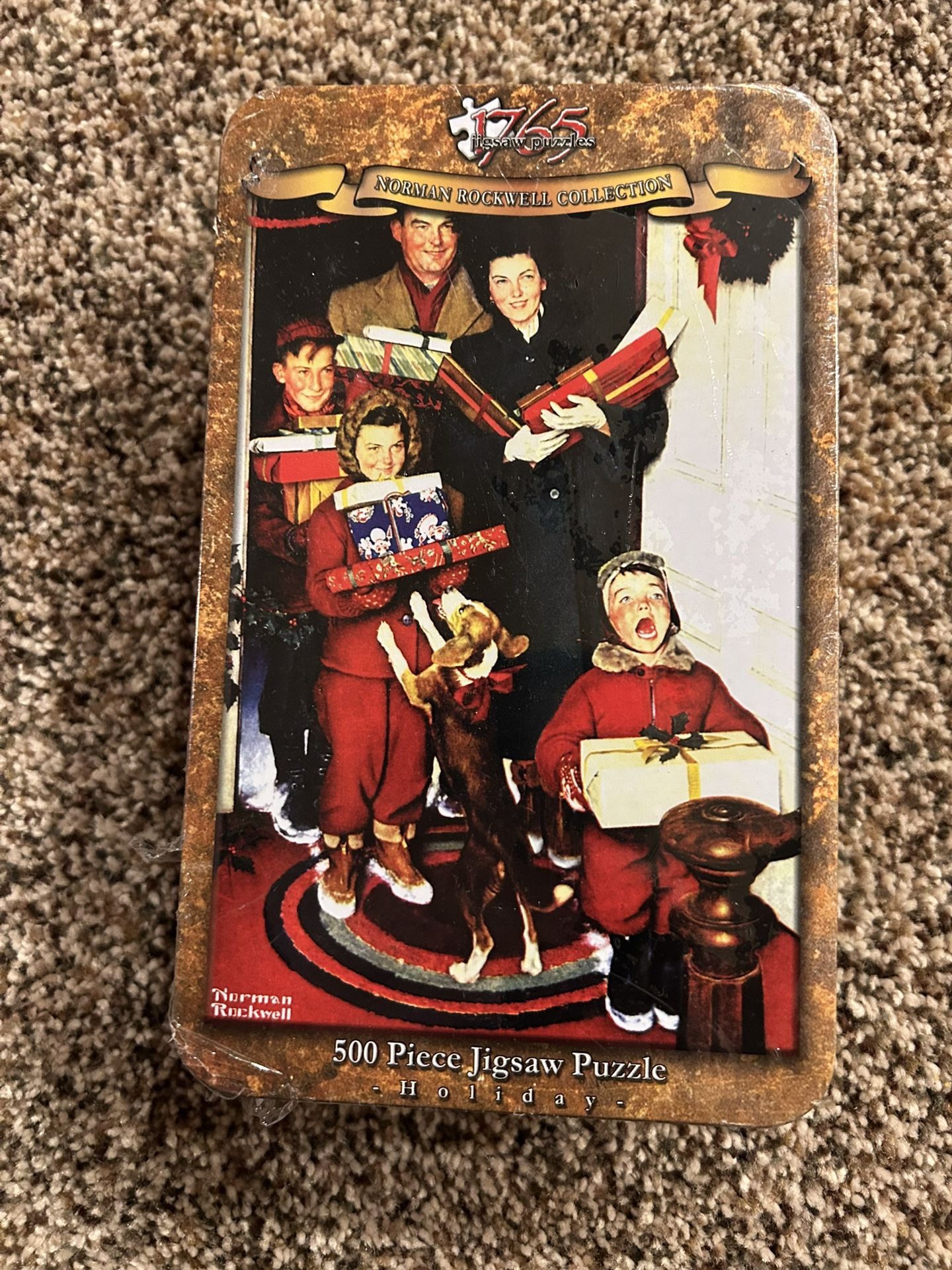 Vintage Norman Rockwell 500 piece merry Christmas grandma puzzle tin new