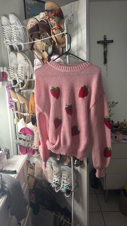 Pink strawberry knitted sweater