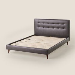*Brand New* King Size Faux Leather Platform Bed, Dark Gray