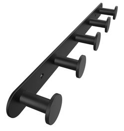 Black Wall-Mounted Coat Hook Rack 5 Hooks