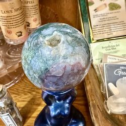 Natural druzy purple moss agate sphere