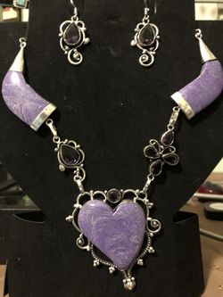 Purple turquoise necklace and earrings set
