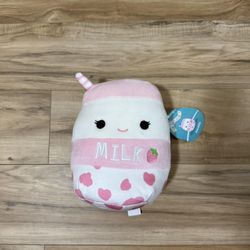Squishmallows Amelie Strawberry Milk Pink and White Cow Print 8” Plush 2022