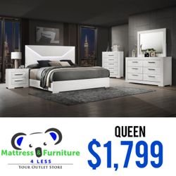 Ives 5-Piece Queen Bedroom Set White High Gloss