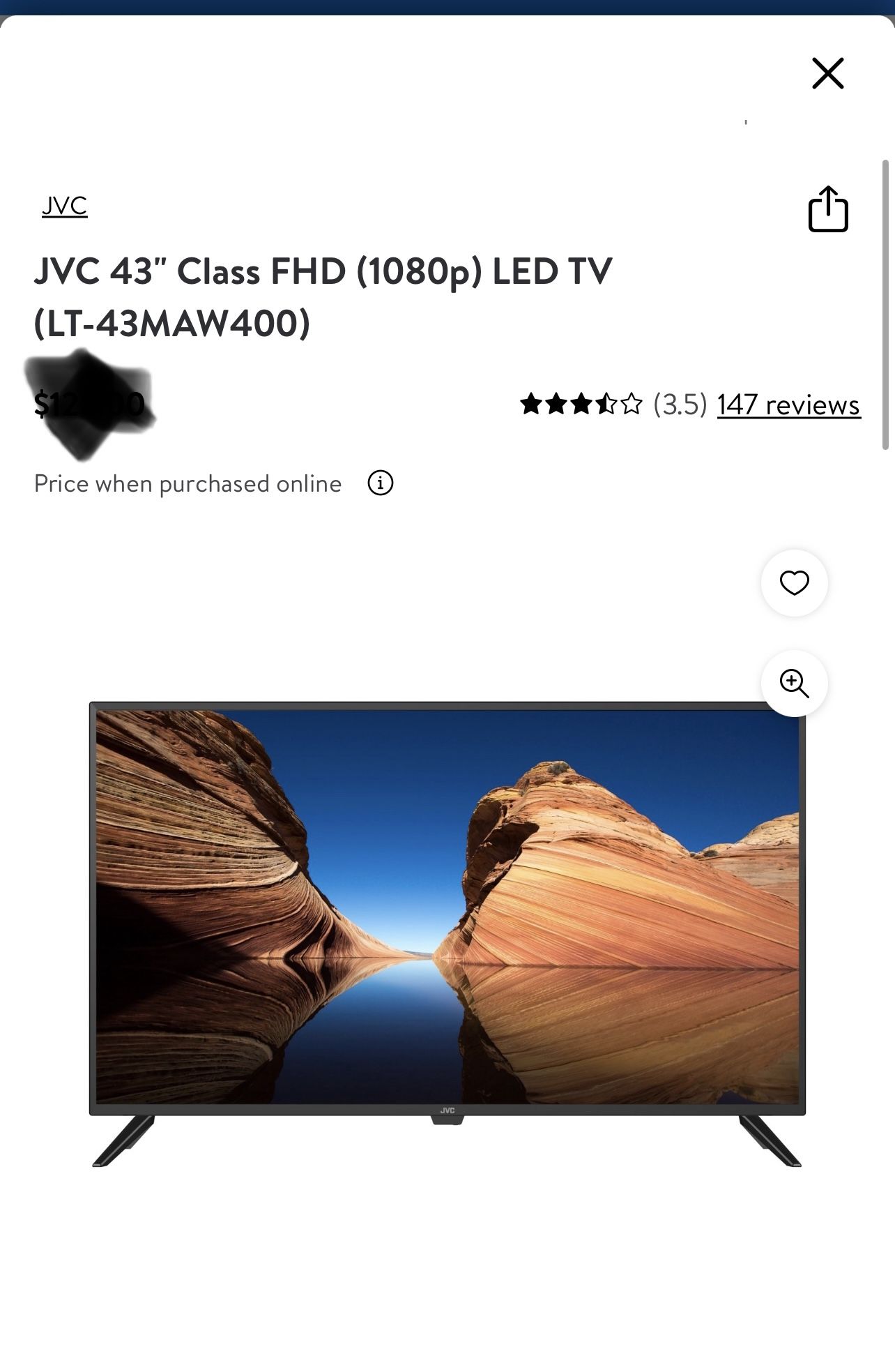 JVC 43" LED FLAT SCREEN TV
