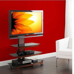 Whalen 3-Tier Television Stand for TVs up to 50", Perfect for Flat Screens, Black Metal with Wood Trim Accent