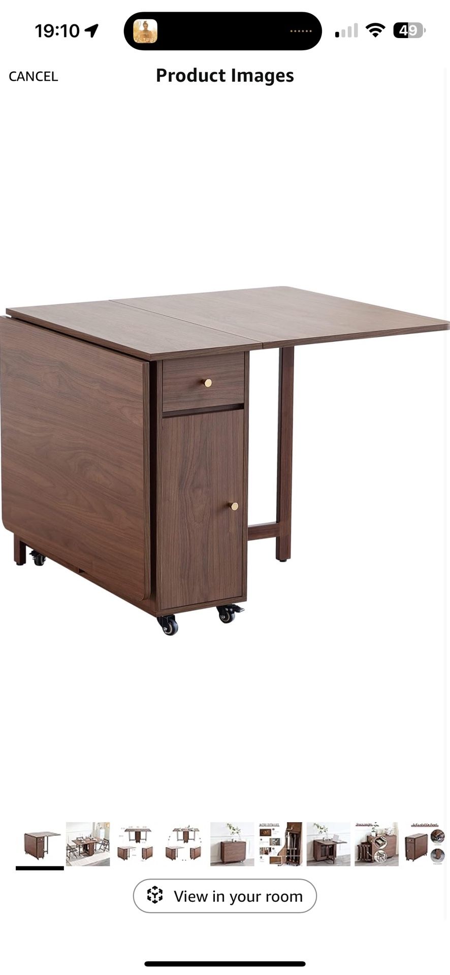 Extendable Drop Leaf Foldable Dining Table with 2 Drawers and 4 Wheels for Living Room Kitchen Farmhouse Space Saving Table in Walnut