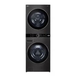 LG - 5.0 Cu. Ft. HE Smart Front Load Washer and 7.8 Cu. Ft. Electric Dryer WashTower with Steam and Ventless Heat Pump Tech - Black Steel