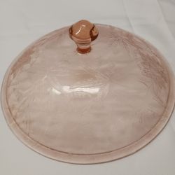 POINSETTIA CANDY JAR LID,  PINK,  GLASS,  JEANNETTE GLASS COMPANY 