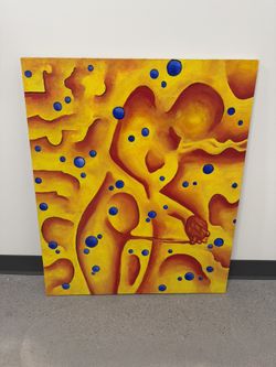 30”x36” Bold Modern Abstract Canvas Painting – Vibrant Yellow & Blue