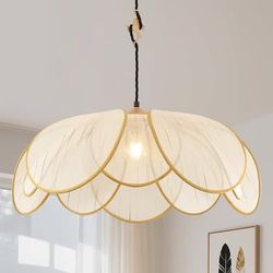 24" Large Rattan Chandelier Bohemian Fabric Light Fixture Wicker Hanging Ceiling Light
