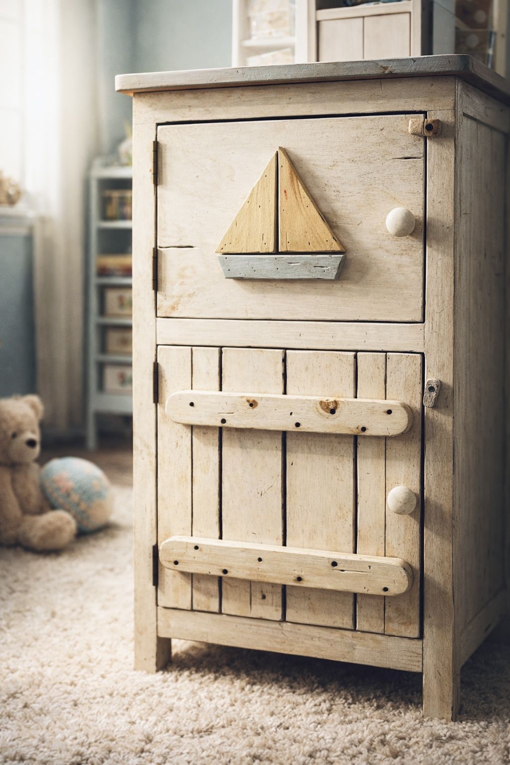 Handcrafted Vintage Solid Wood Cabinet – Nursery / Playroom Storage