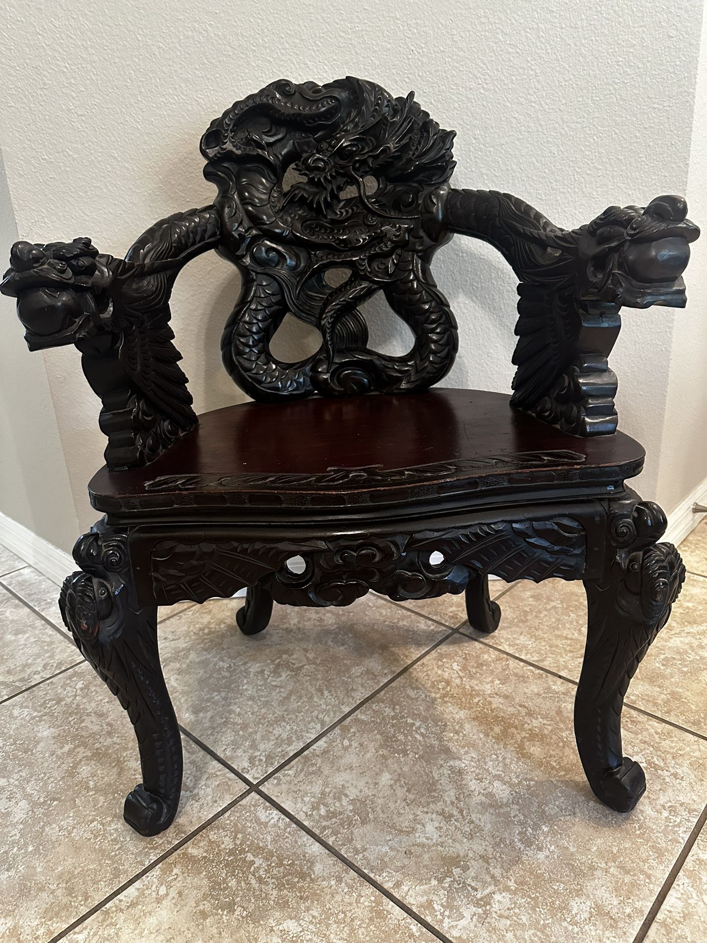 Antique Japanese Carved Wood Chair
