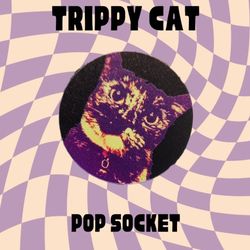 Cool Trippy Cat - Yellow Purple - Pop Socket!