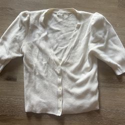 Frame Silk Blend Puff Short Sleeve Button Up Blouse Top Womens XS Beige 