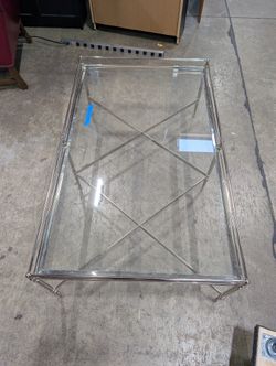 Contemporary Silver-Tone Metal and Glass Rectangular Coffee Table