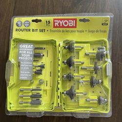 Ryobi 15-Piece 1/4 inch Shank Carbide Edge Router Bit Set (Model: A25R151