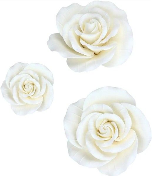 Garden Roses - Juego de flores comestibles blancas para decoración de pasteles, flores de pasta de azúcar para pasteles, dulces, adornos para cupcakes