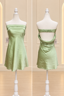 Green Open Back Satin Mini Dress